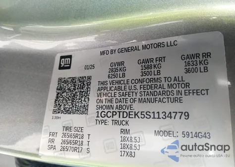 2025 Chevrolet Colorado 4Wd Z71 from USA, damaged, VIN 1GCPTDEK5S1134779